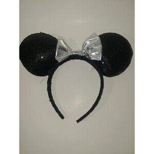 Disney Minnie Mouse Ears Silver Bow Sequins Black By HER Accessories Good